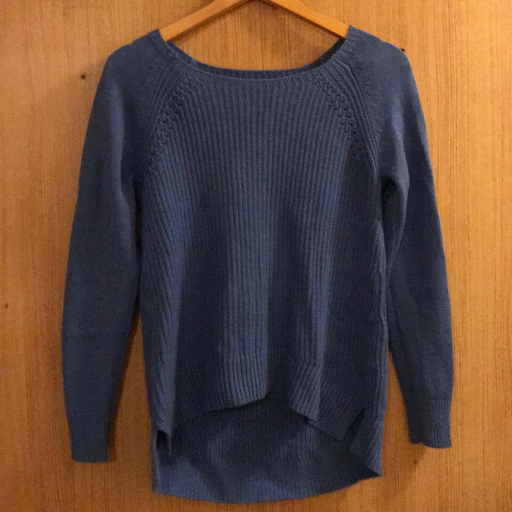 LOFT Ribbed Pointelle Sweater - Lapis Blue